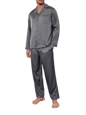 Ekouaer Mens Silky Pajamas Set Satin Lounge Sets Button Up Pjs with Pockets